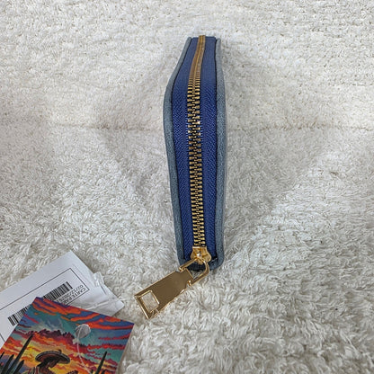 Slate Blue Leather Bifold Zip-Around Wallet