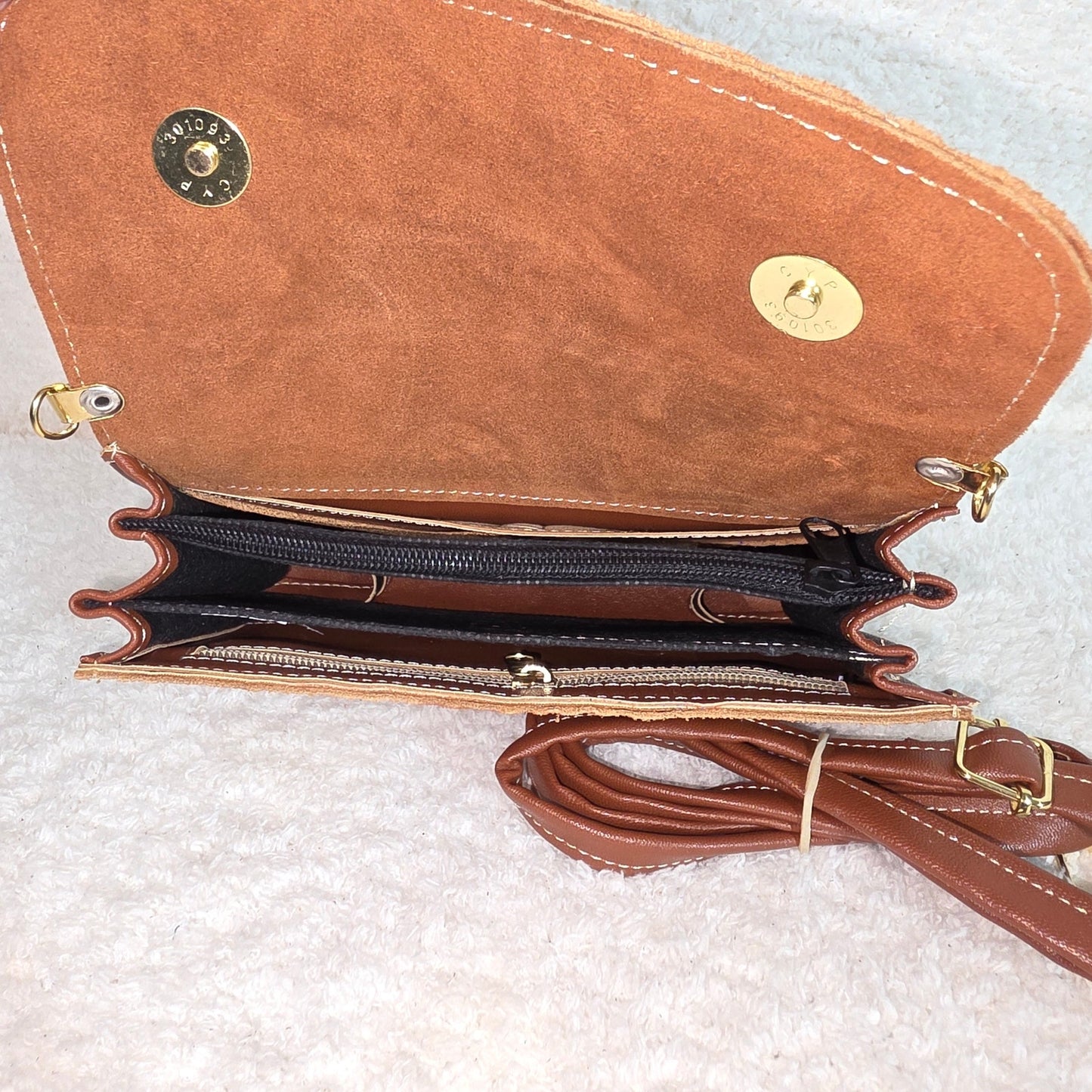 Handcrafted Embossed Floral Design Golden Brown Suede Leather Crossbody Bag