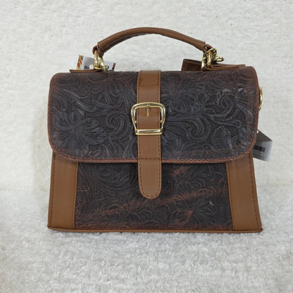 Chocolate Brown Floral Embossed Genuine Leather Top-Handle Bag — Handmade in León, Guanajuato