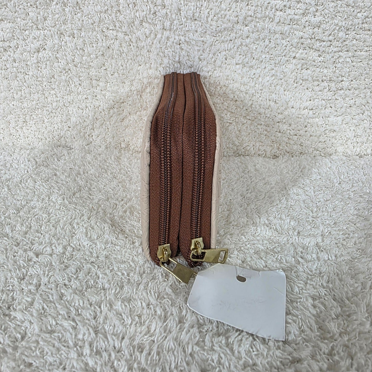 Light Nude Floral Embossed Leather Double Zip Wallet