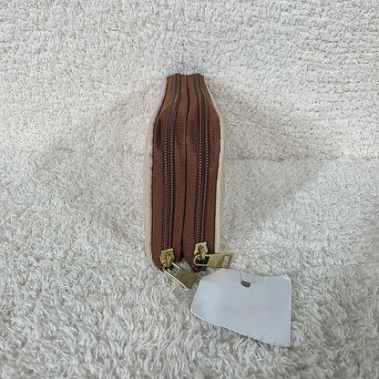 Light Nude Floral Embossed Leather Double Zip Wallet