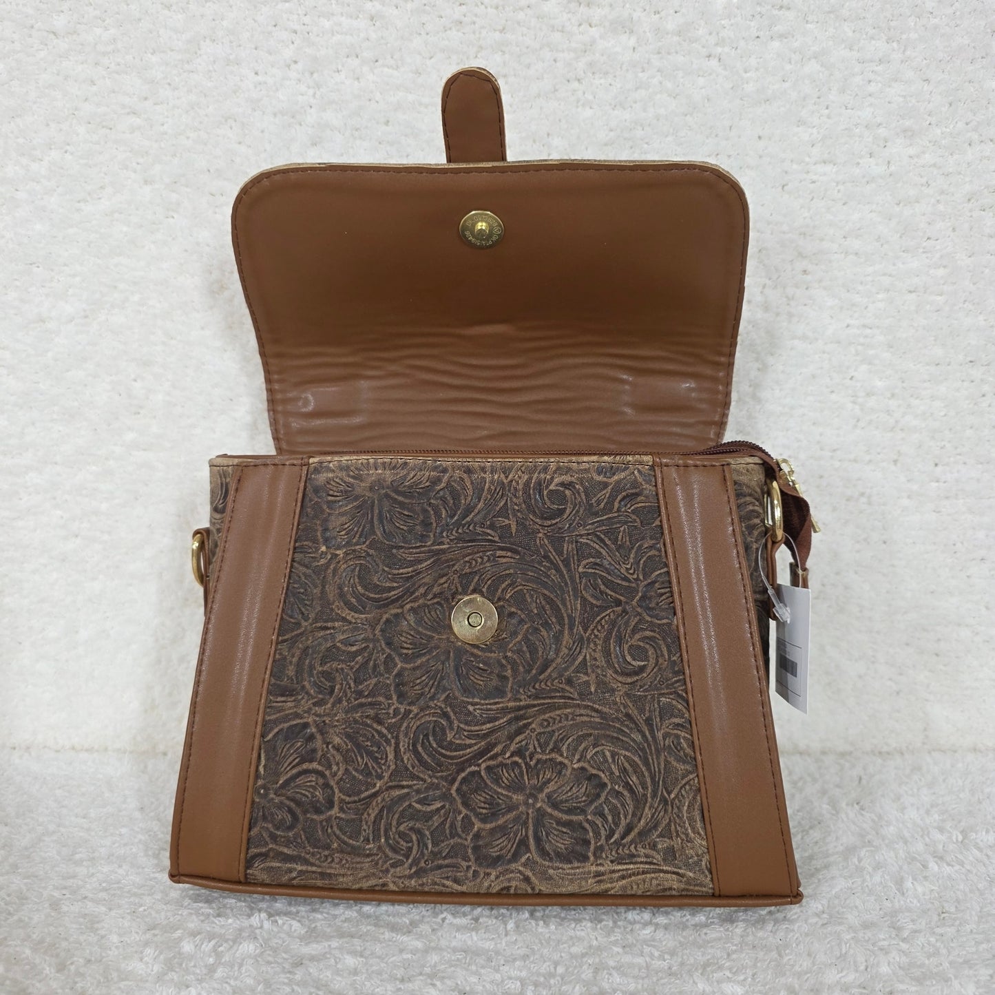 Handcrafted Mexican Floral Embossed Vintage Brown Genuine Leather Top-Handle Bag