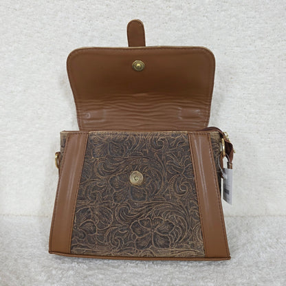 Handcrafted Mexican Floral Embossed Vintage Brown Genuine Leather Top-Handle Bag