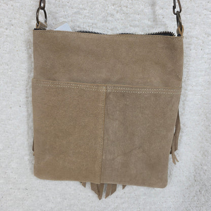 Taupe Boho Fringe Crossbody Bag Suede Leather Handcrafted in Mexico