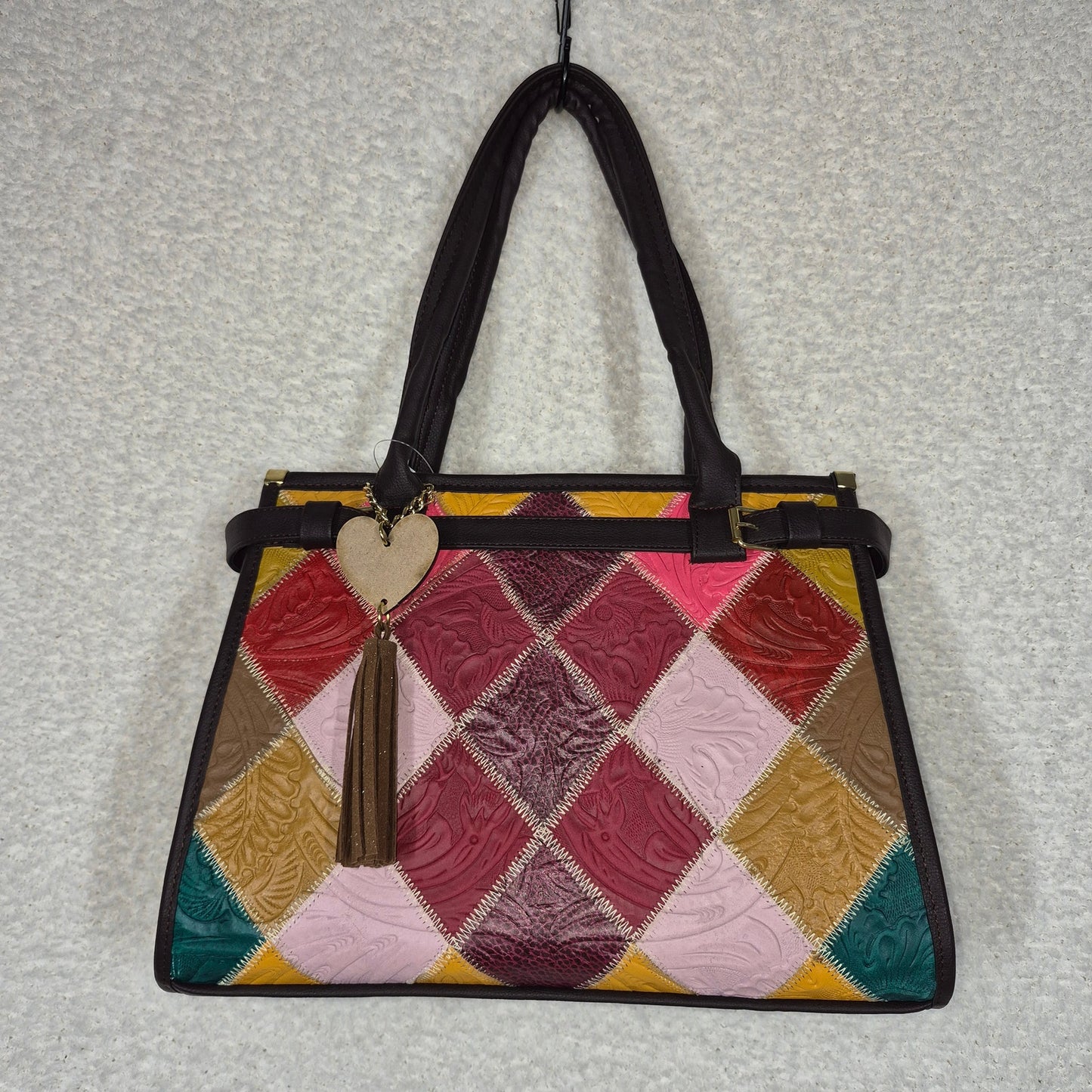 Handcrafted Mexican Artisanal Colorful Patchwork Leather Tote Bag