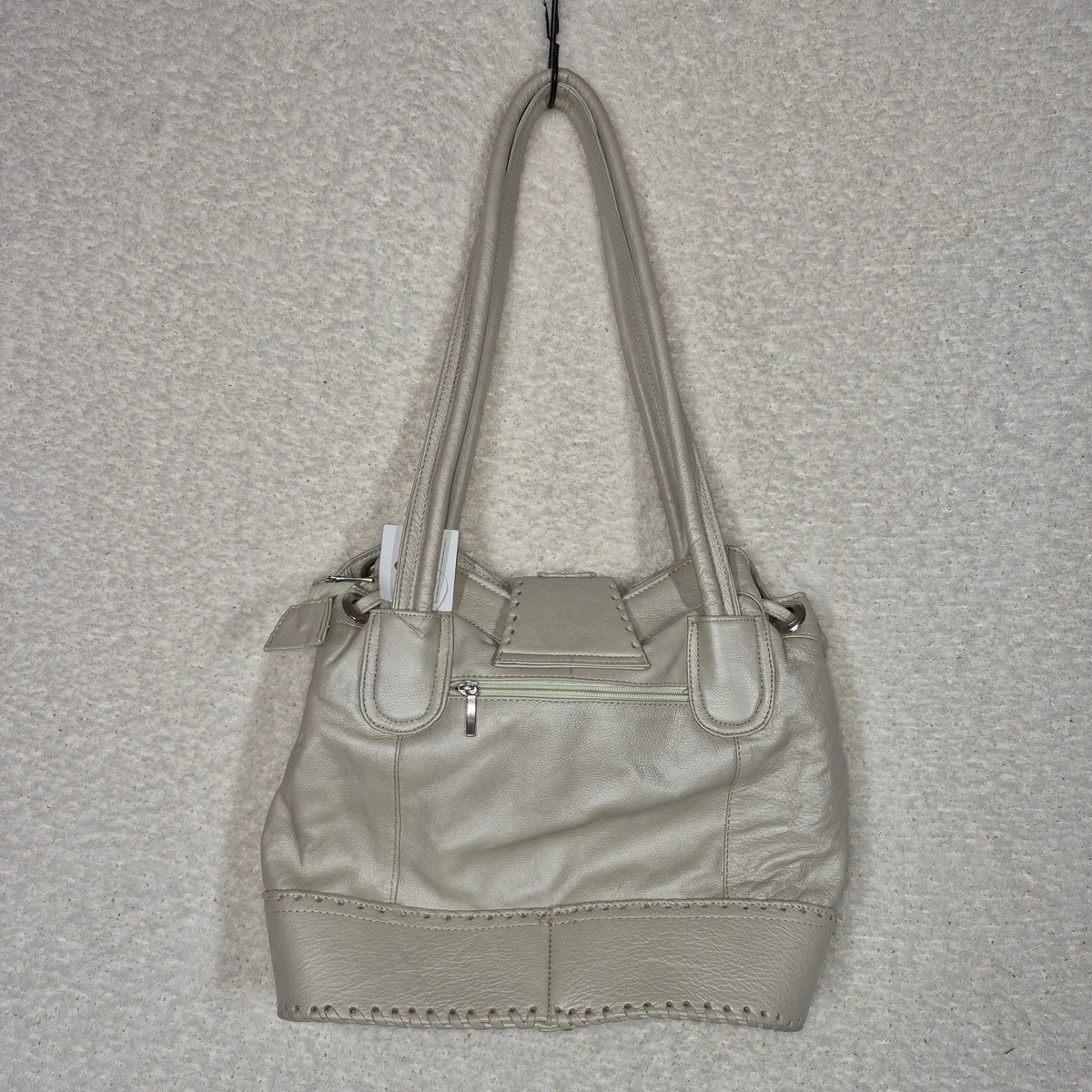 Handcrafted Mexican Pearl White Calfskin Leather Handbag with Whipstitch Detail