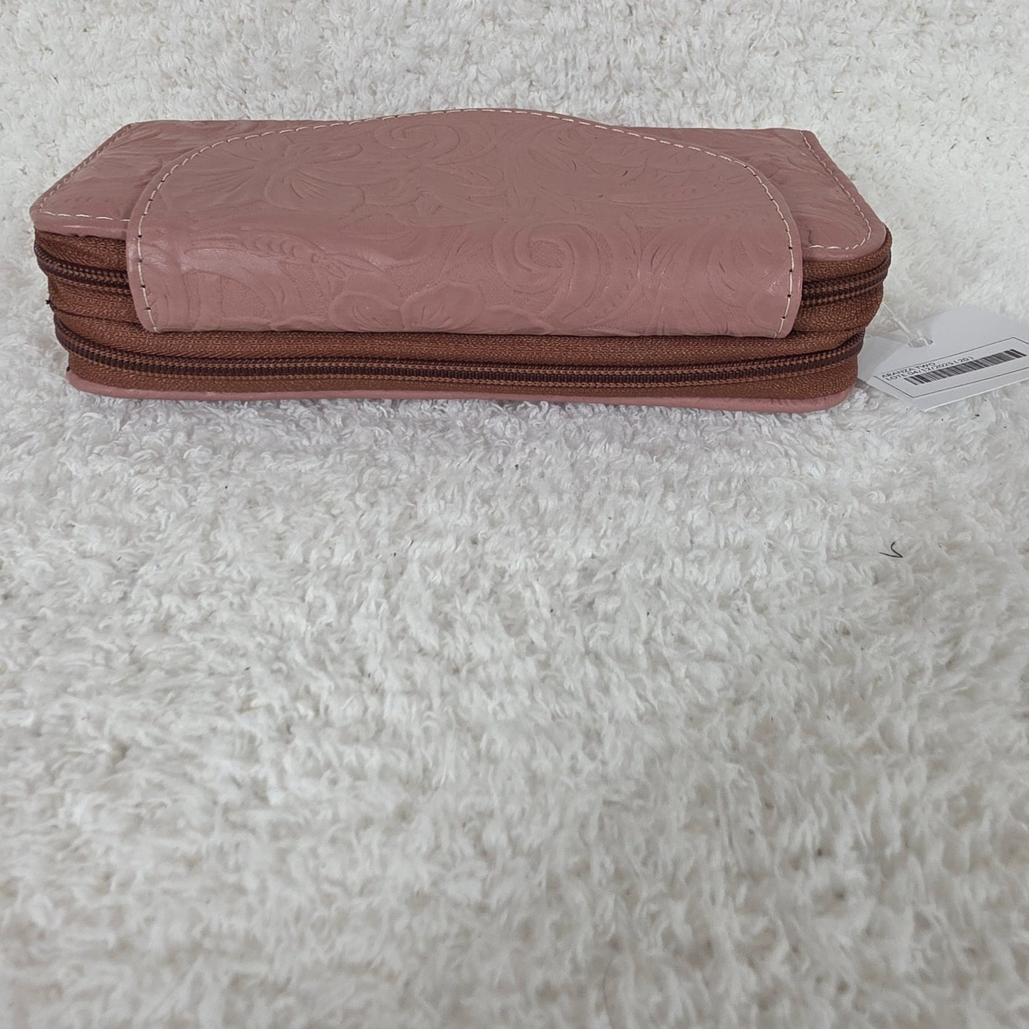 Dusty Pink Floral Embossed Leather Flap Closure Wallet