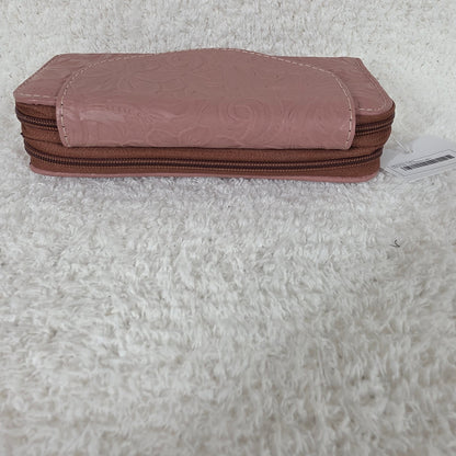Dusty Pink Floral Embossed Leather Flap Closure Wallet