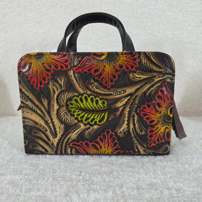 Brown & Red Floral Embossed & Hand Painted Crossbody