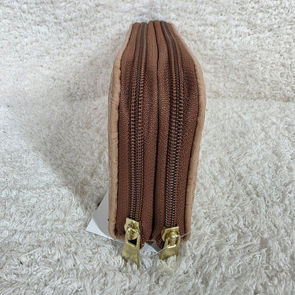 Natural Tan Floral Embossed Leather Double Zip Bifold Wallet | Handmade in Mexico