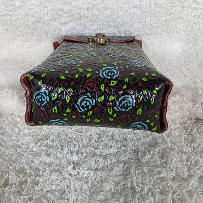 Red Hand Painted Roses Embossed Leather Cell Phone Bag - Handcrafted in Mexico