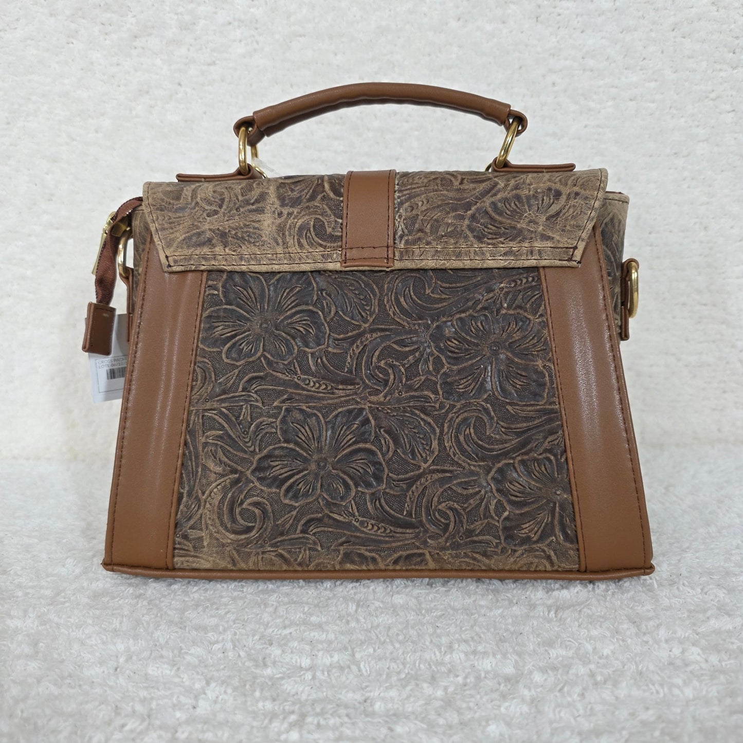 Handcrafted Mexican Floral Embossed Vintage Brown Genuine Leather Top-Handle Bag