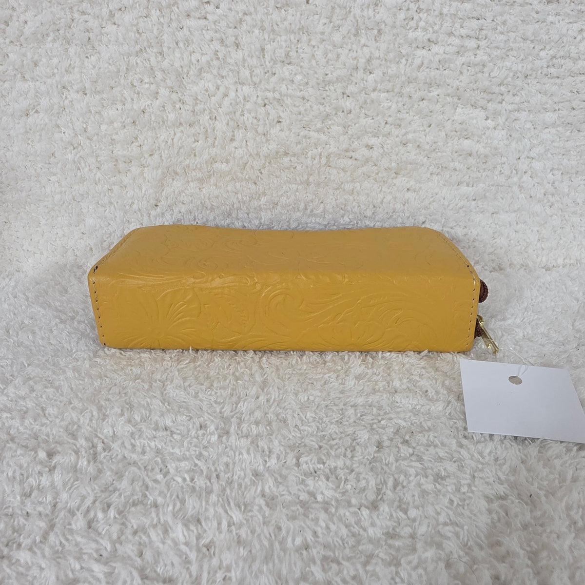 Yellow Floral Embossed Leather Double Zip Wallet