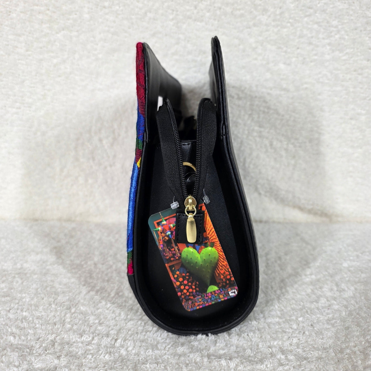 Black Chiapas Loom Embroidered Vegan Leather Large Clutch Bag