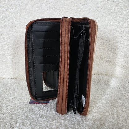 Mocha Floral Embossed & Chiapas Loom Leather Double Zip Wallet