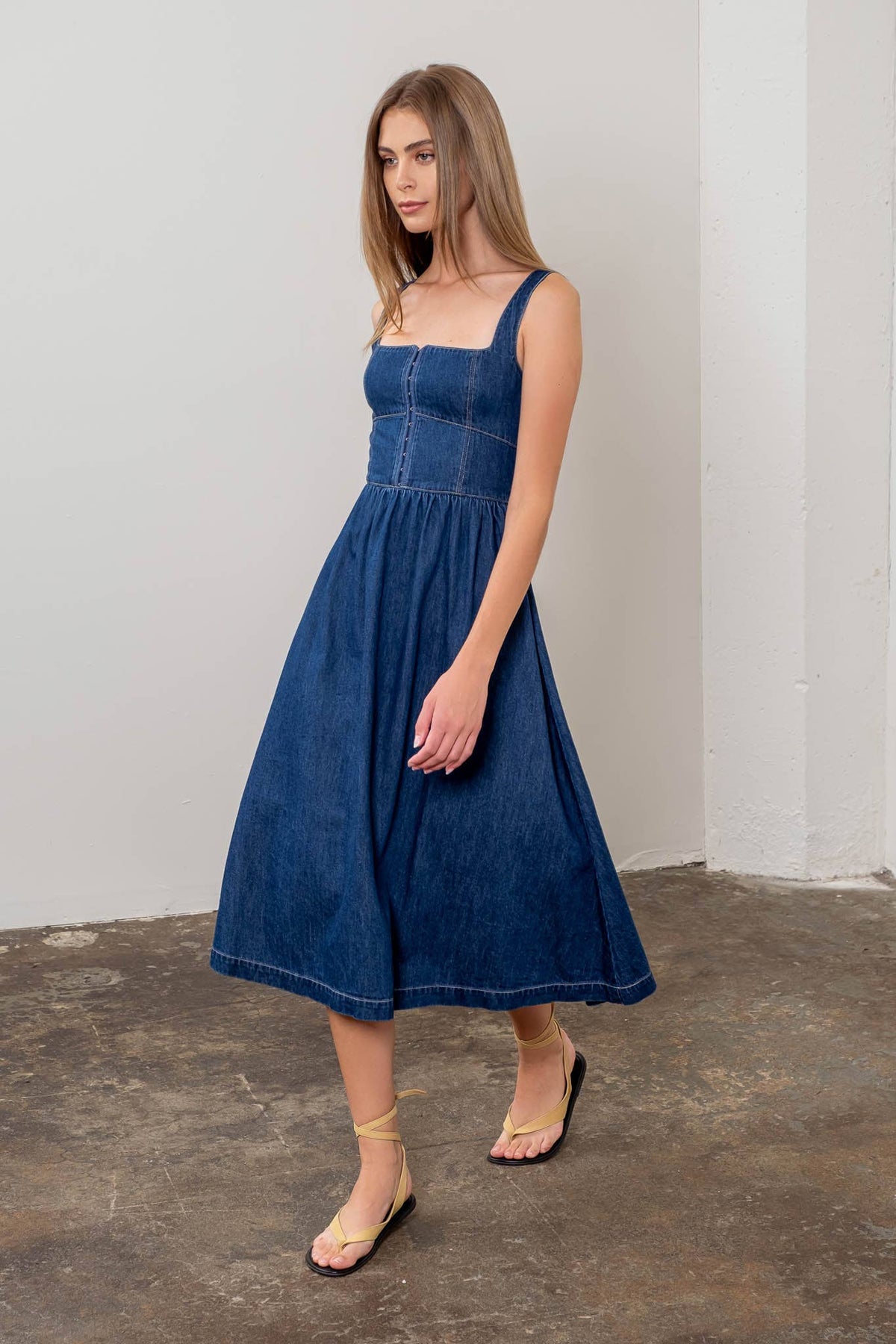 Moon River Blue Denim Hoof Front Midi Dress