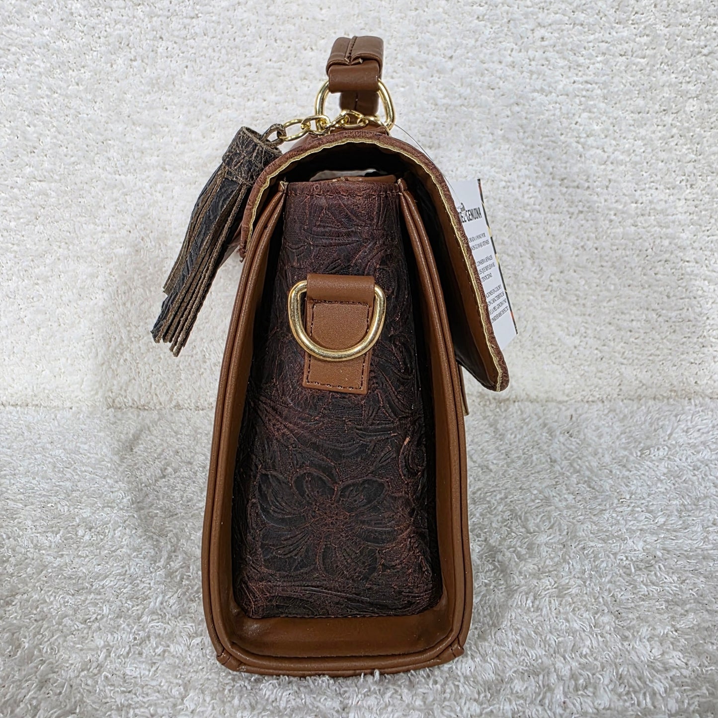 Handcrafted Mexican Floral Embossed Chocolate Brown Genuine Leather Top-Handle Bag