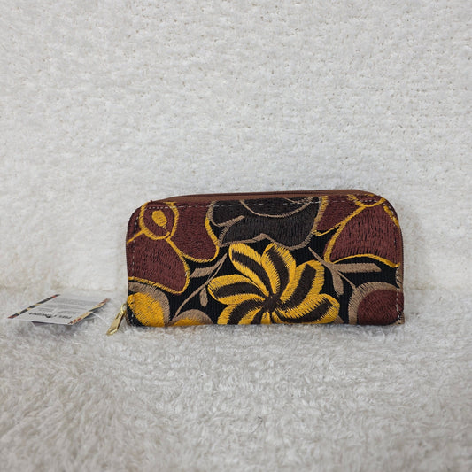 Yellow Floral Embossed & Chiapas Loom Leather Double Zip Wallet