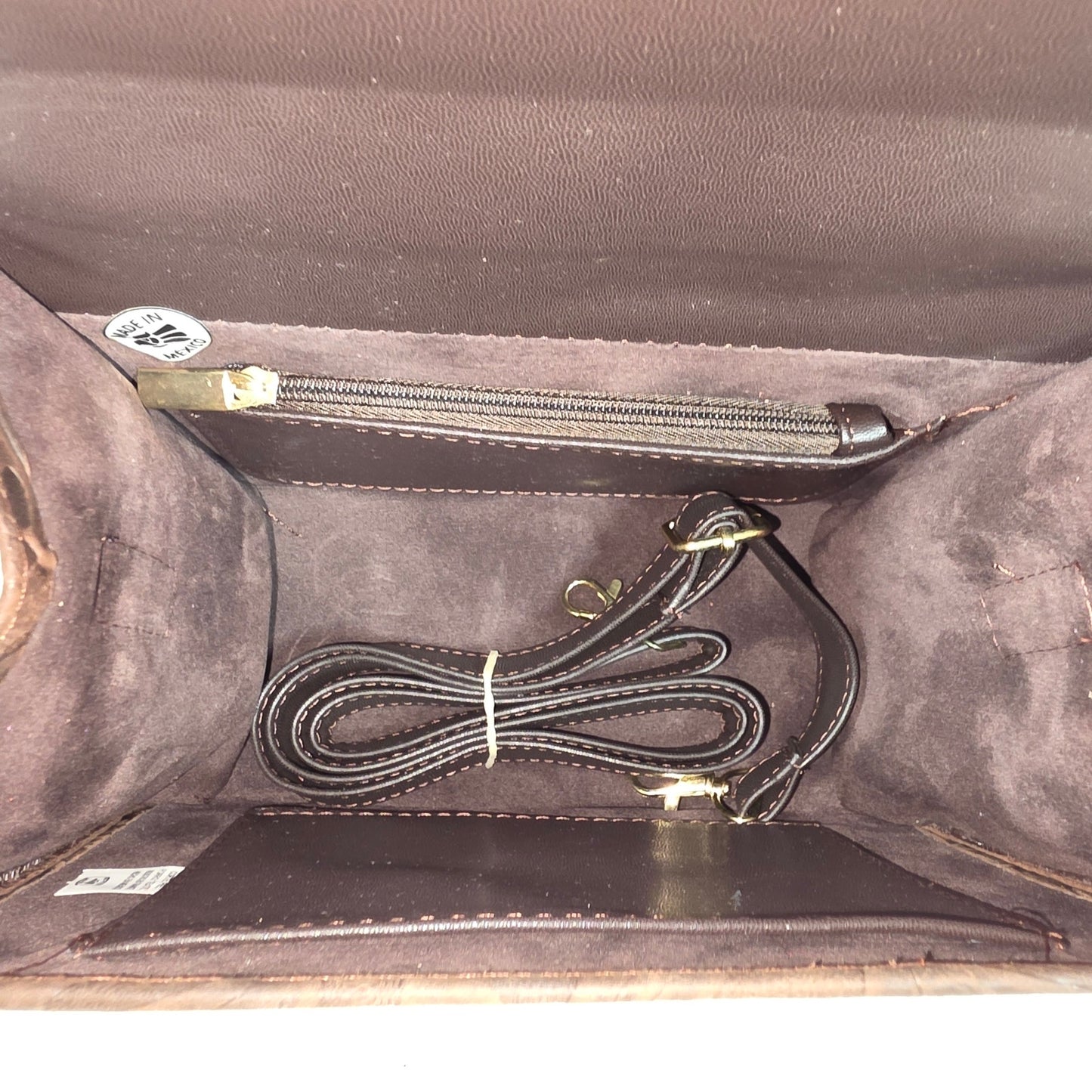 Handcrafted Mexican Floral Embossed Dark Brown Genuine Leather Top-Handle Bag