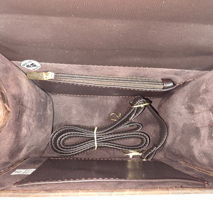 Handcrafted Mexican Floral Embossed Dark Brown Genuine Leather Top-Handle Bag