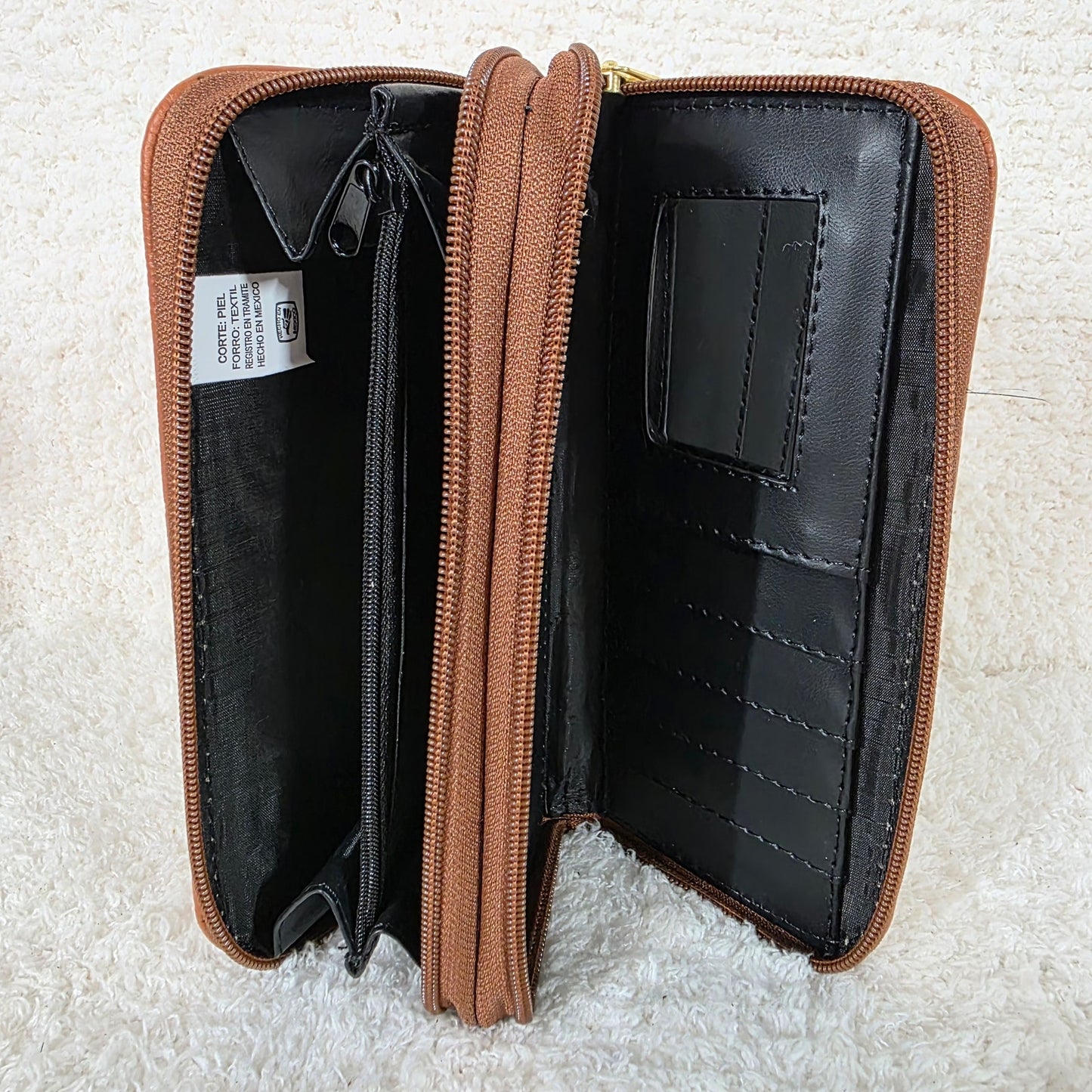 Honey Brown Leather Double Zip Wallet