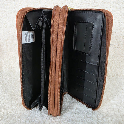 Honey Brown Leather Double Zip Wallet