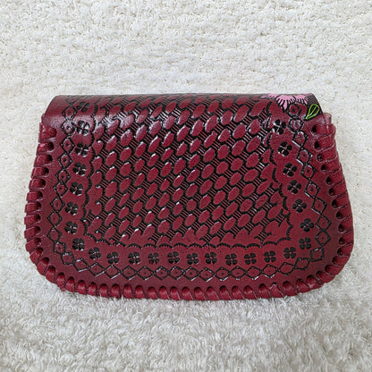 Mexican Hand-Tooled Leather Flowers & Colibrí Red Crossbody Bag