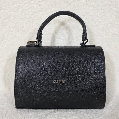 Black Ostrich Embossed Leather Top-Handle Bag — Handmade in León, Guanajuato, Mexico