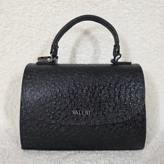 Black Ostrich Embossed Leather Top-Handle Bag — Handmade in León, Guanajuato, Mexico
