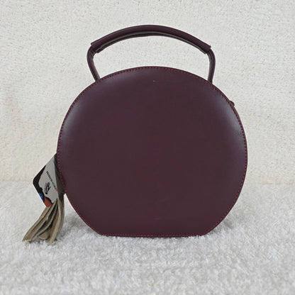 Chiapas Loom Embroidered Burgundy Round Vegan Leather Crossbody Handbag