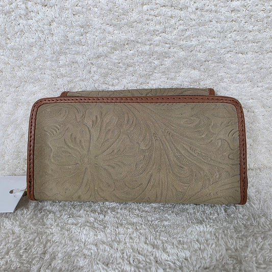 Dark Taupe Floral Embossed Leather Convertible Wallet Crossbody with Brown Trim