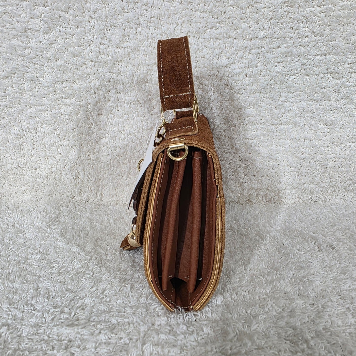Handcrafted Embossed Floral Design Terracotta Brown Suede Leather Crossbody Bag