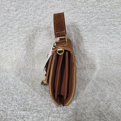 Handcrafted Embossed Floral Design Terracotta Brown Suede Leather Crossbody Bag