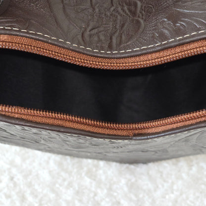 Handcrafted Mexican Tooled Brown Leather Heart-Shaped Crossbody Bag