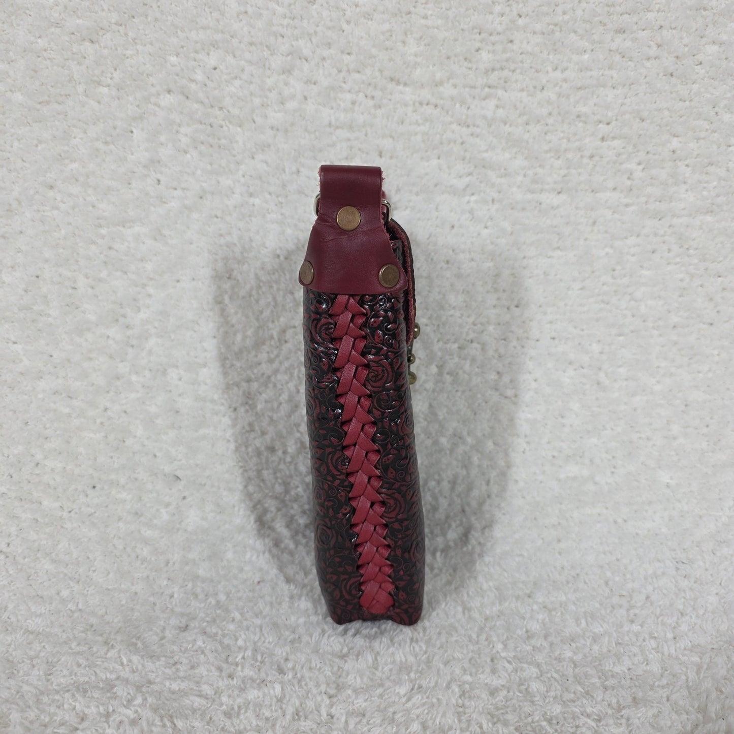 Red Roses Embossed Leather Cell Phone Bag - Handcrafted in Mexico