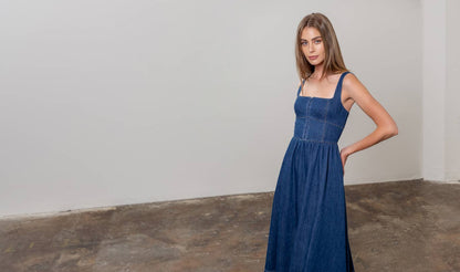Moon River Blue Denim Hoof Front Midi Dress