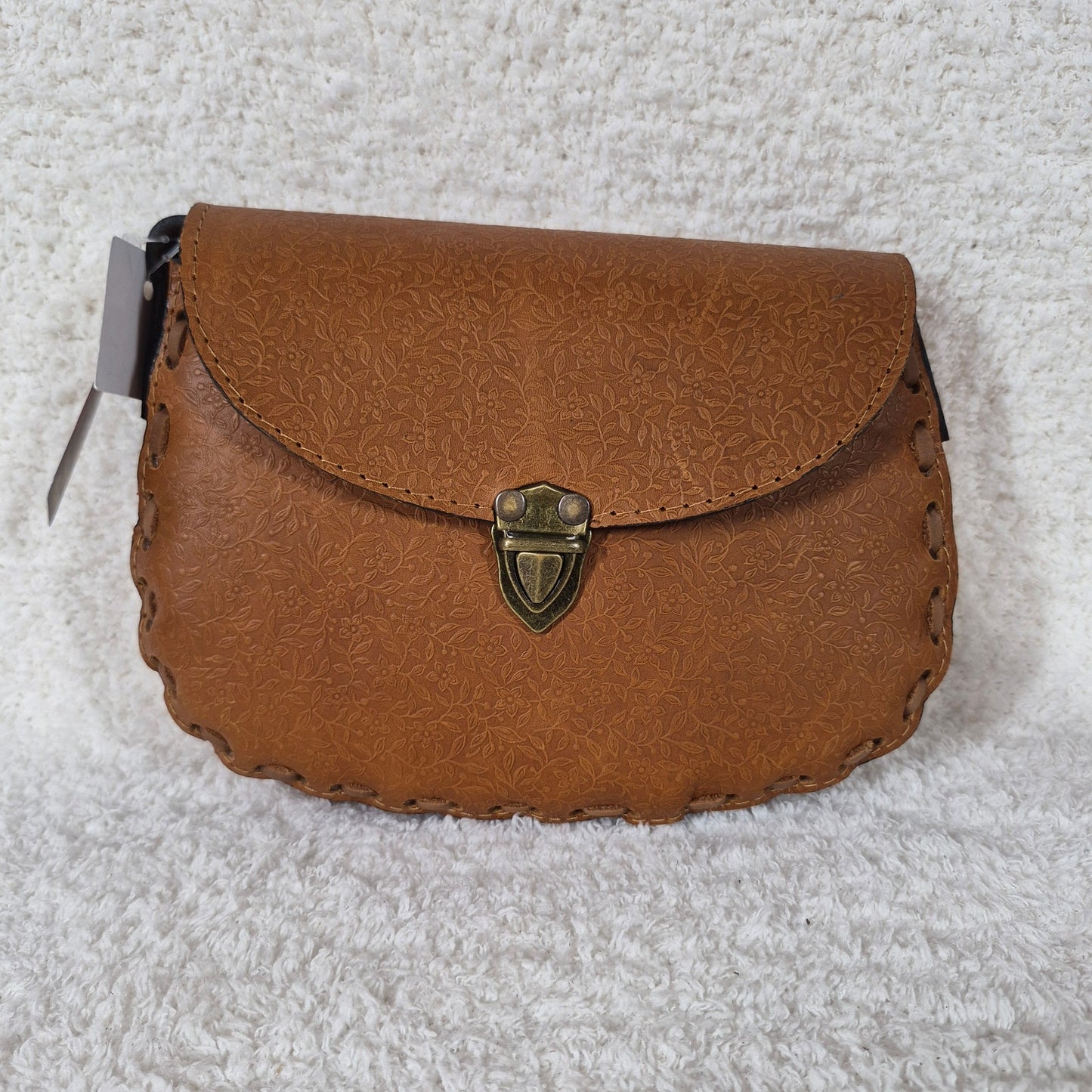 Hand-Tooled Honey Brown Genuine Leather Saddle Bag