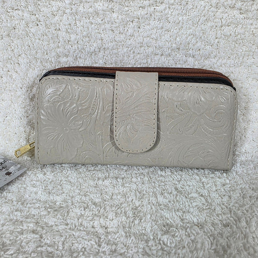 Stone Gray Floral Embossed Leather Tab Closure Wallet — Handmade in León, Guanajuato, Mexico