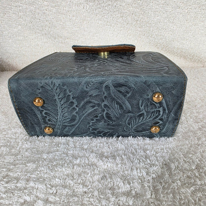 Teal Green Floral Embossed Leather Mini Bag with Detachable Strap