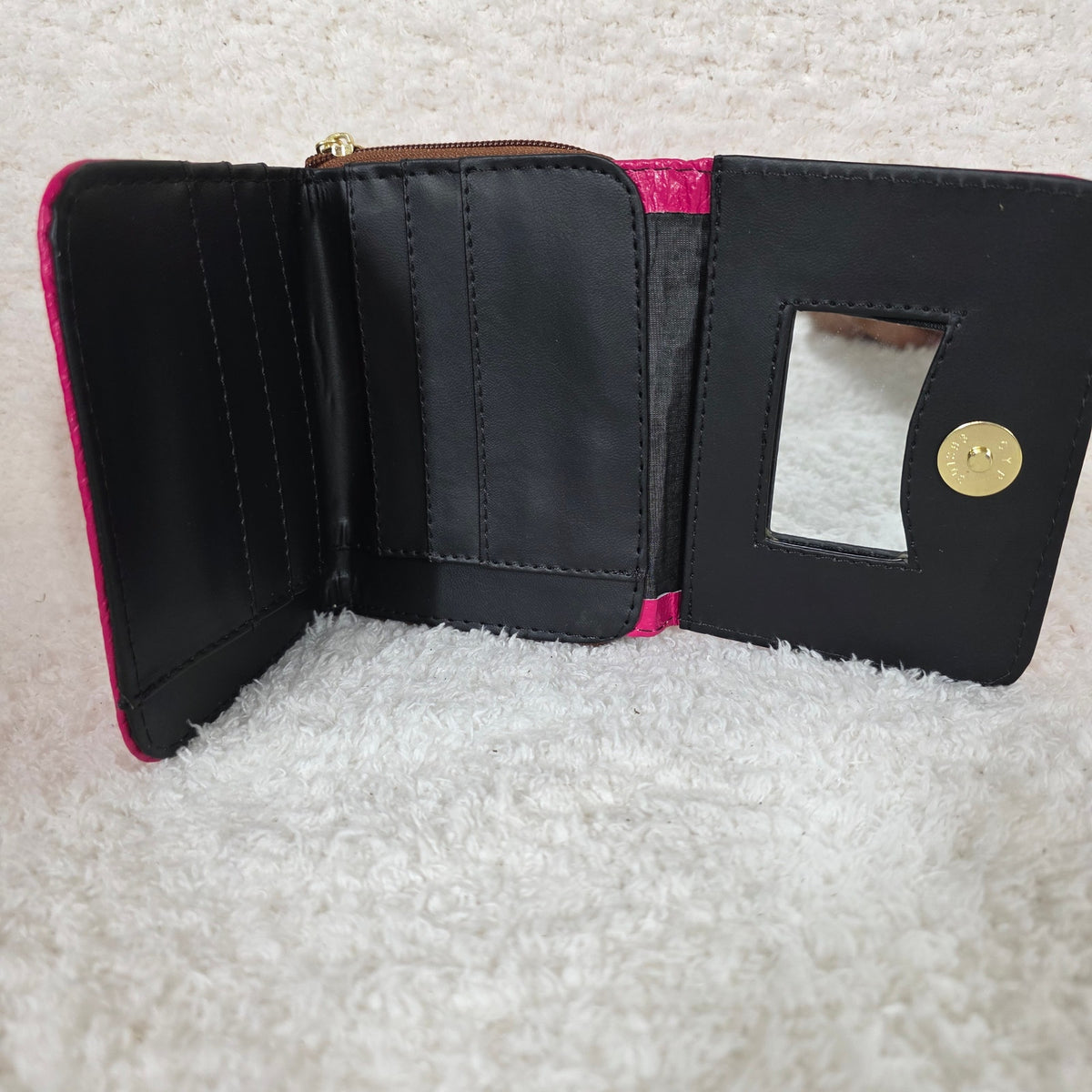 Vibrant Pink Floral Embossed Leather Trifold Wallet with Back Zip Compartment