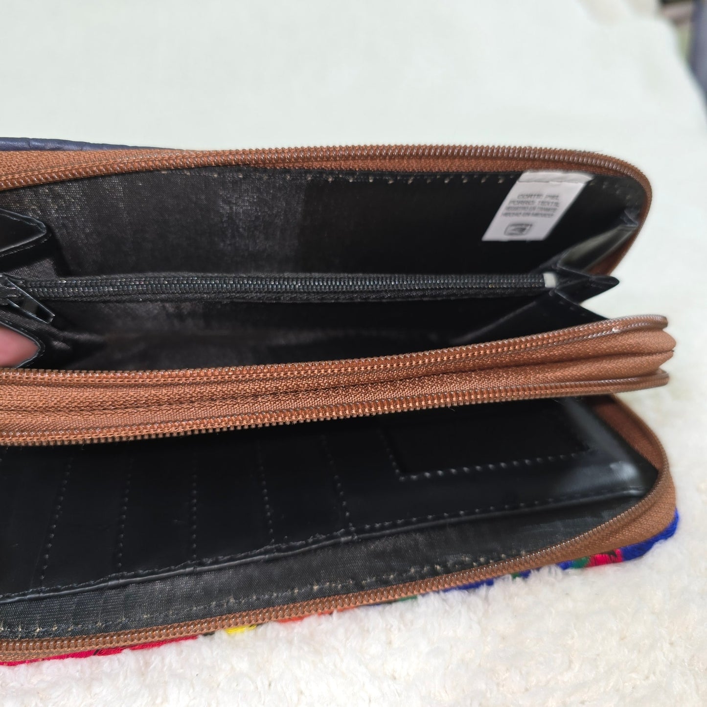 Handmade Mexican Black Embossed Leather Wallet with Floral Embroidery