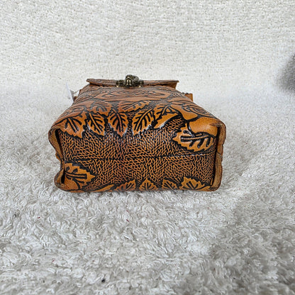 Honey Brown Roses Embossed Leather Cell Phone Bag - Handcrafted in Mexico