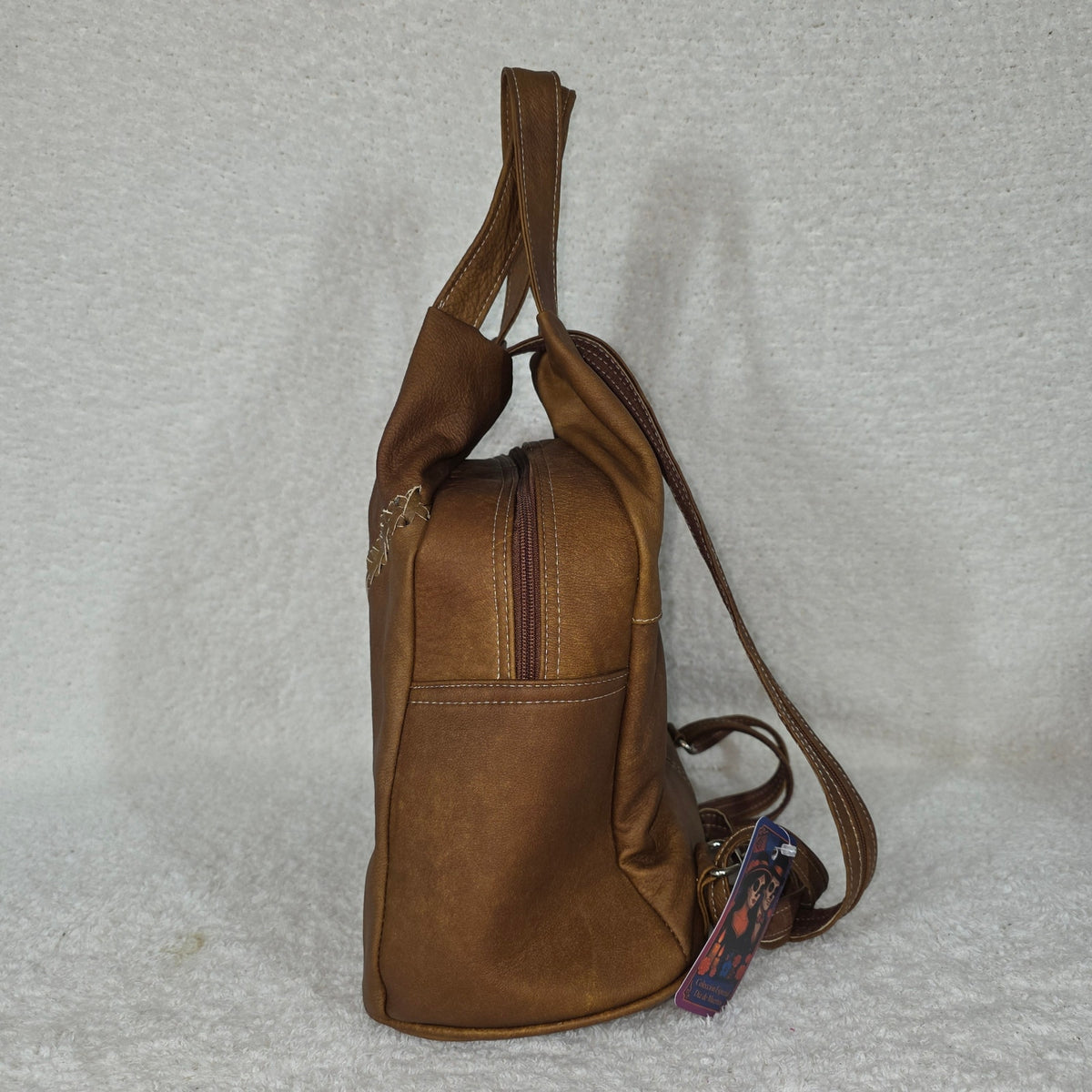 Cognac Whipstitching Leather Sling Backpack Handmade Crossbody Shoulder Bag
