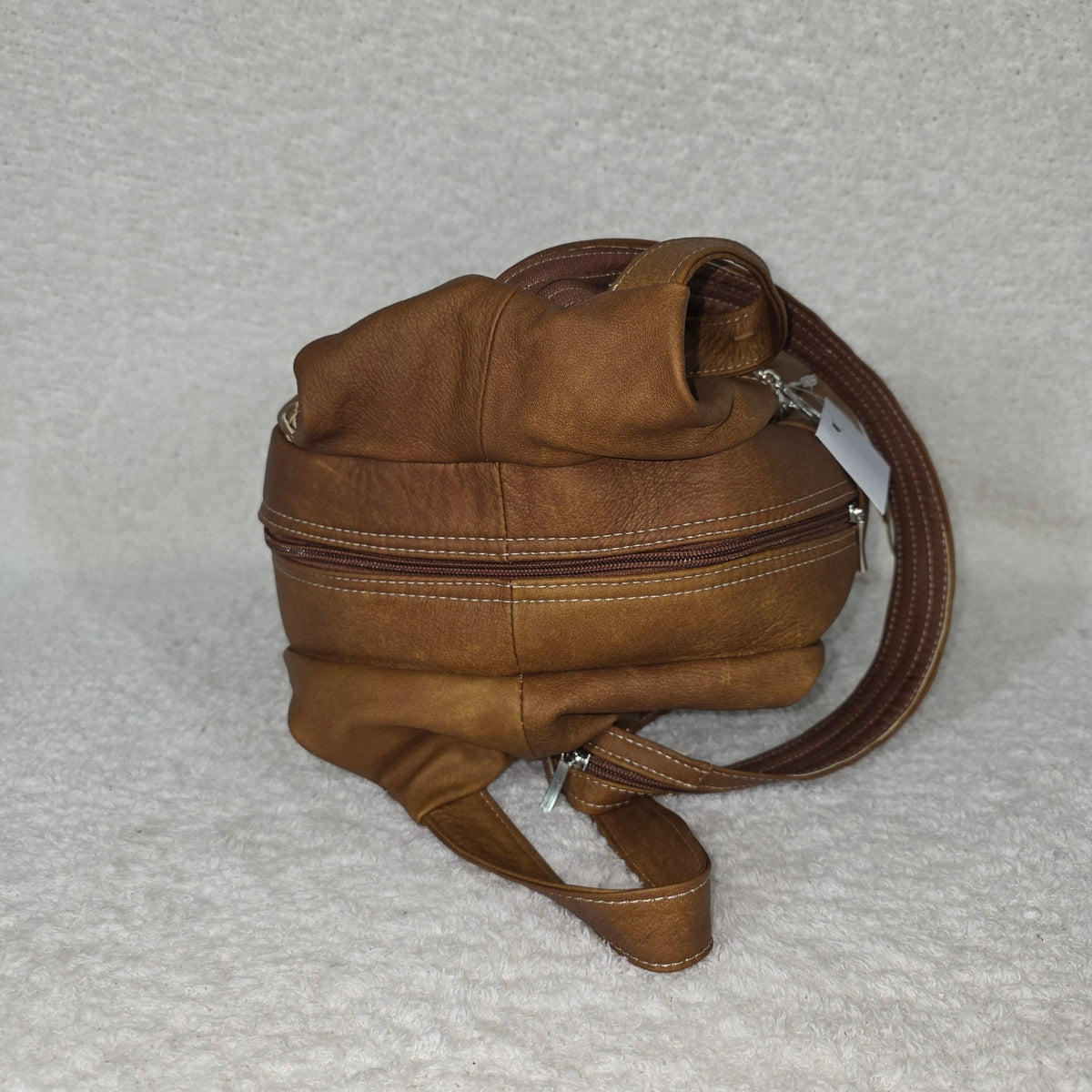 Cognac Whipstitching Leather Sling Backpack Handmade Crossbody Shoulder Bag