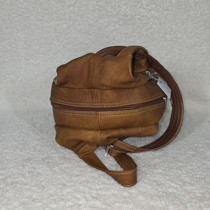 Cognac Whipstitching Leather Sling Backpack Handmade Crossbody Shoulder Bag