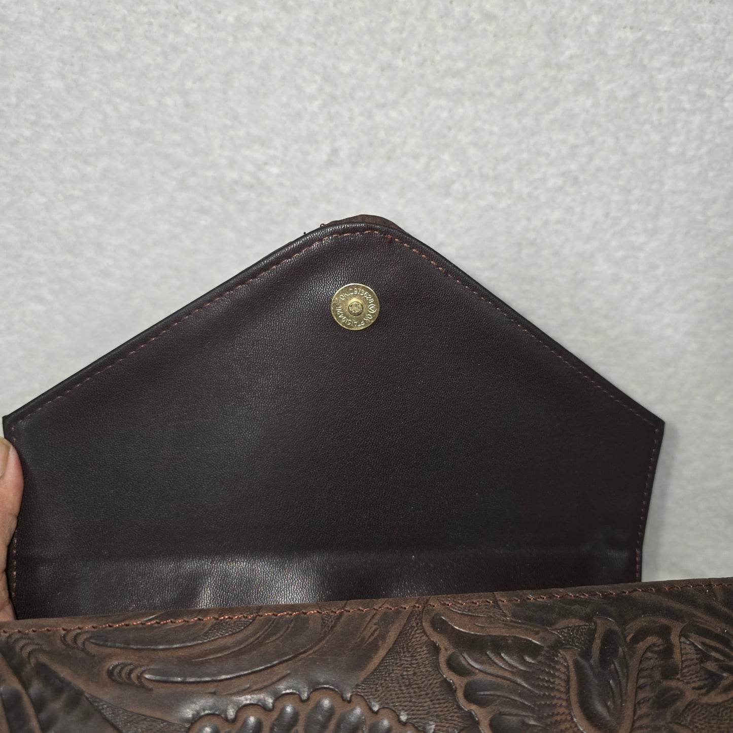 Handcrafted Mexican Floral Embossed Dark Brown Genuine Leather Top-Handle Bag