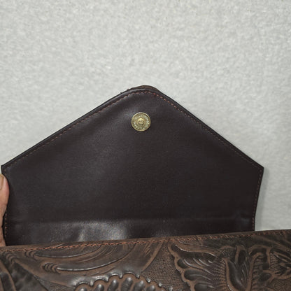 Handcrafted Mexican Floral Embossed Dark Brown Genuine Leather Top-Handle Bag