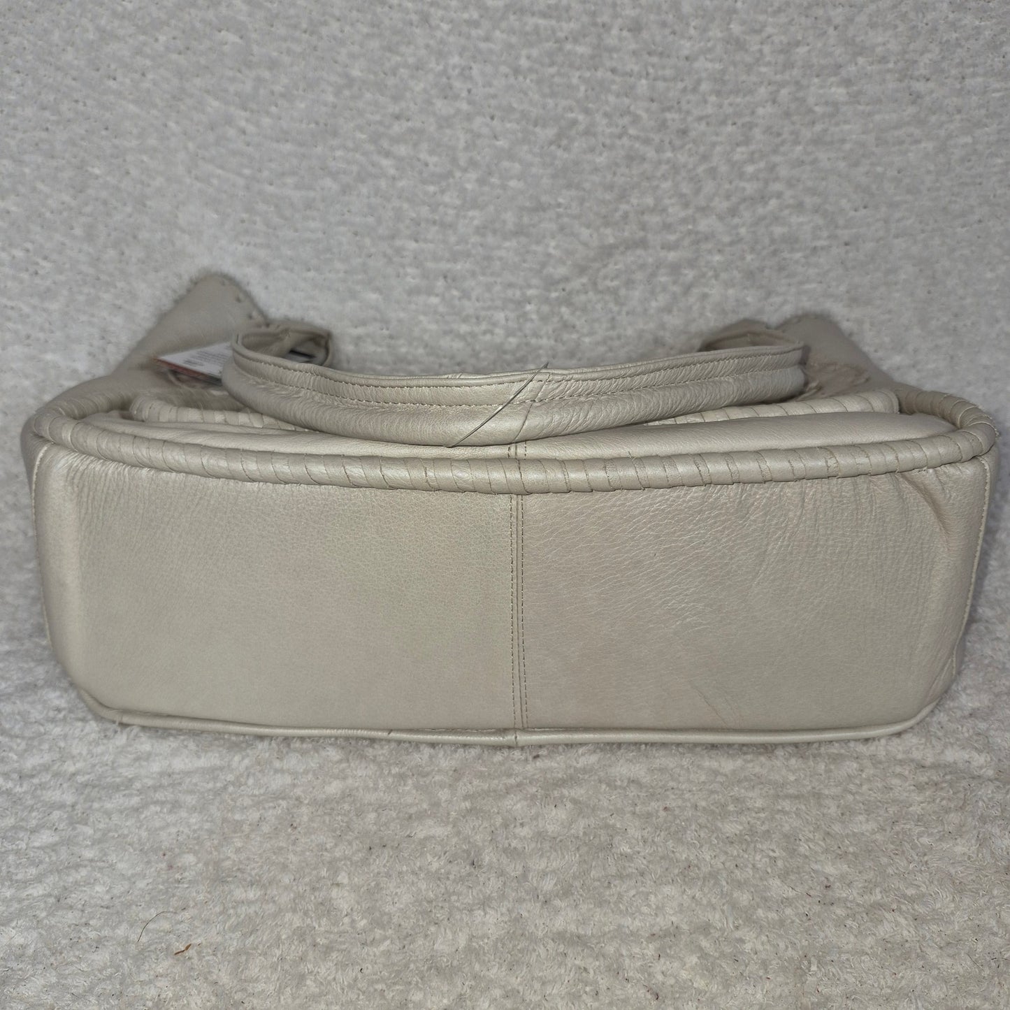 Handcrafted Mexican Pearl White Calfskin Leather Satchel Handbag with Whipstitch Detail