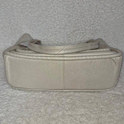 Handcrafted Mexican Pearl White Calfskin Leather Shoulder Bag with Whipstitch & Braided Detail
