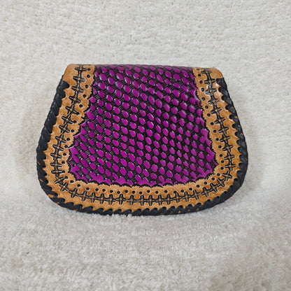 Mexican Hand-Tooled Leather Rose & Butterfly Purple Crossbody Bag